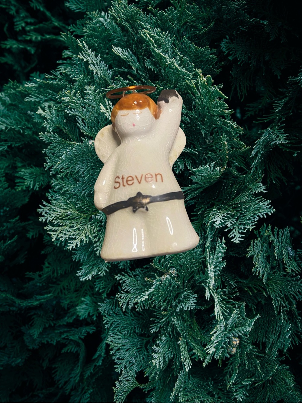 Personalized Cream Angel Ornament with Brown Hair - Steven